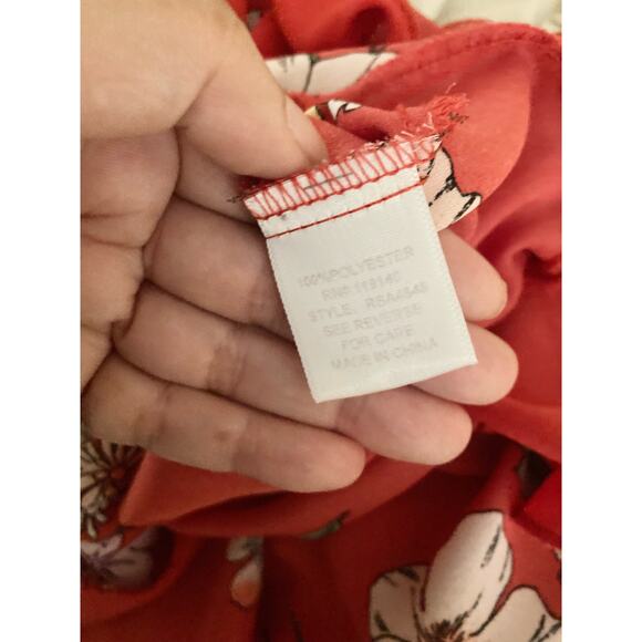 Purple Snow Women's Mini Dress Size M Red Floral Flounce Belt V-Neck - Picture 7 of 7